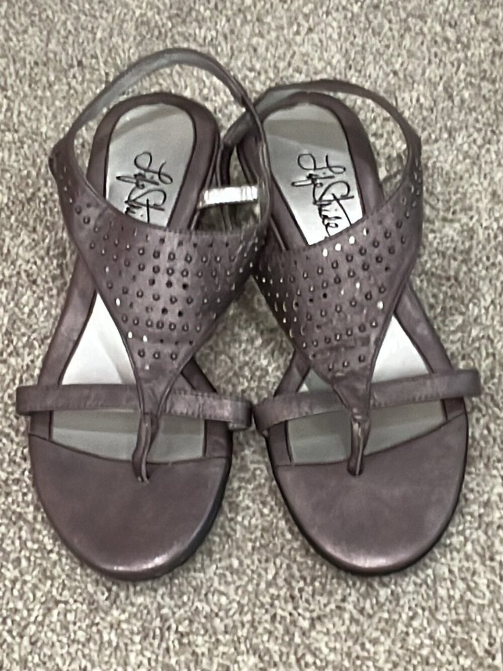 Life Stride Soft System Pewter Metallic Gladiator Slingback Sandals Sz 6 NWT